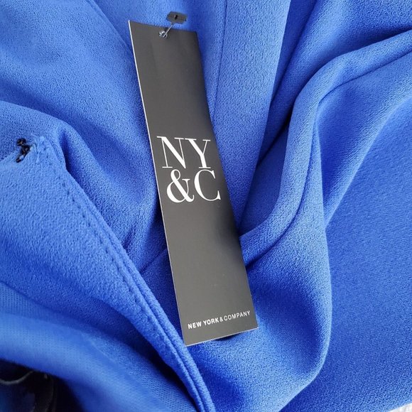 New York and Co Womens Blue Secretary Sheath Dress Size S Peplum Tie Neck - Picture 4 of 9